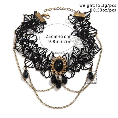 Gothic Lace Arm Chain With Black Water Drop Tassel
