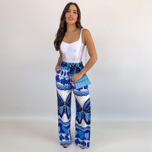 Casual Pants High Waist Wide Leg Pants Slim Straight Beach Trousers