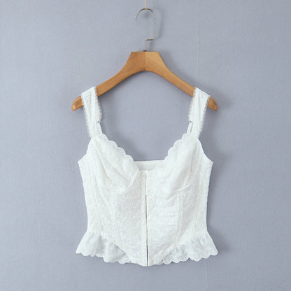 White Sweet Flounce Sleeveless Top Skirt Set