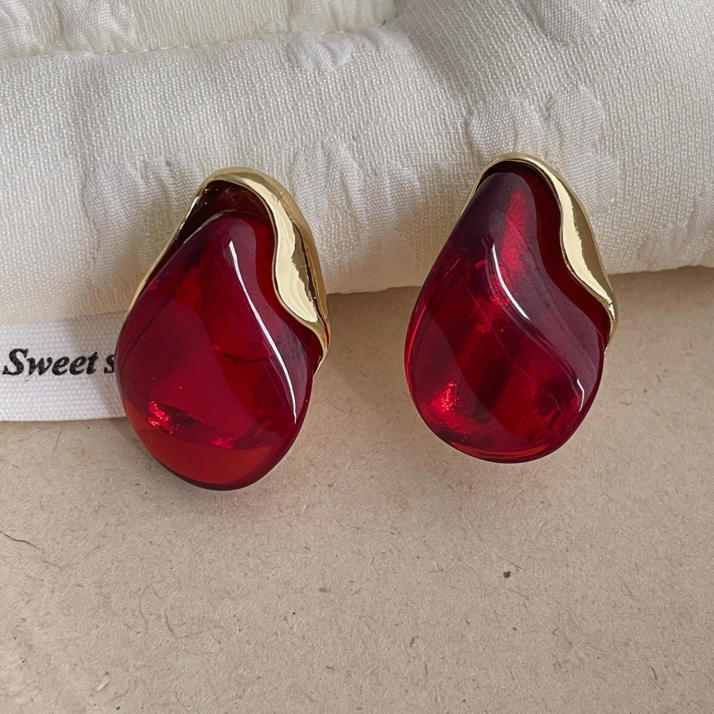 Elegant Amber Metal Resin Splice Drop Earrings