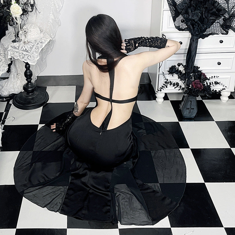 Dark Fashion Halter Neck Backless Cross Dress Sexy Long Maxi Dress