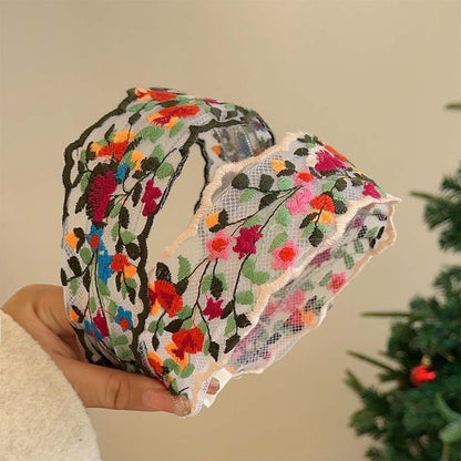 Colorful Flowers EmbroideredÂ Wide Headbands