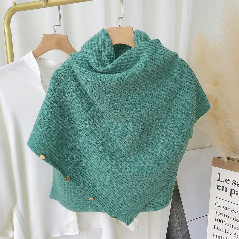 Elegant Winter Cozy Knitted Button Cape Scarf