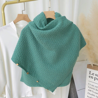 Elegant Winter Cozy Knitted Button Cape Scarf