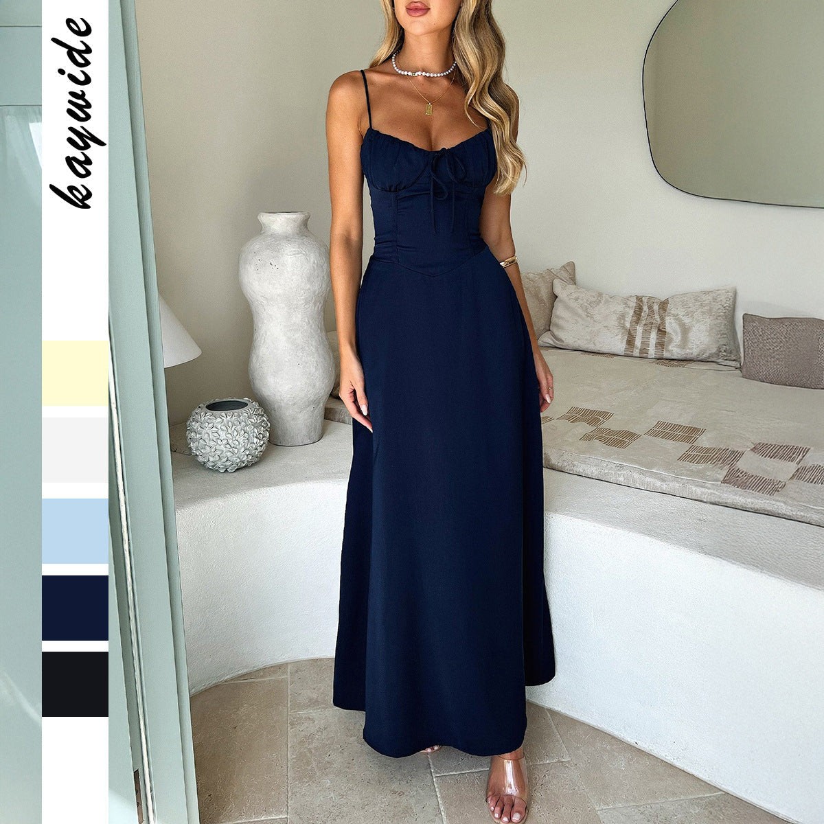 Elegant A-Line Maxi Dress Women's Sleeveless V-Neck