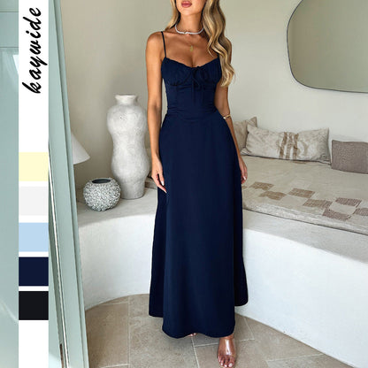 Elegant A-Line Maxi Dress Women's Sleeveless V-Neck