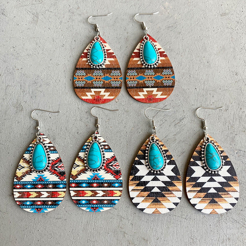 Women'S Earrings Turquoise Pendant Retro Ethnic Fashion Earrings Bohemia Style Earrings