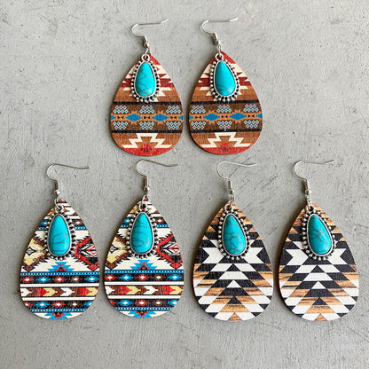 Women'S Earrings Turquoise Pendant Retro Ethnic Fashion Earrings Bohemia Style Earrings