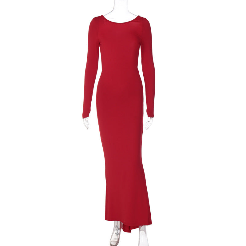 Ribbed Long Maxi Dress Elegant Slim Fit