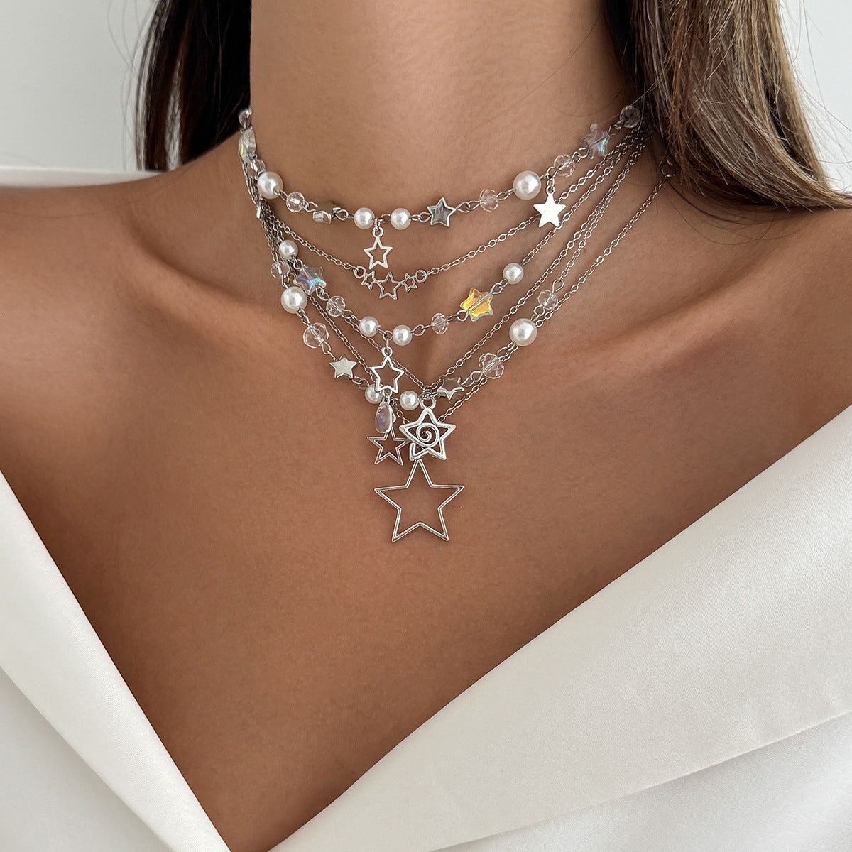 Trendy Ins Metal Ribbon Bow Necklace With Pearl Heart Pendant