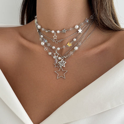 Trendy Ins Metal Ribbon Bow Necklace With Pearl Heart Pendant