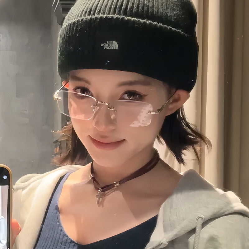 Silver Frameless Square Blue Light Blocking Glasses for Women