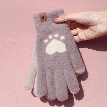 Cute Cat Paw Touchscreen Winter Gloves Warm Knitted Mittens