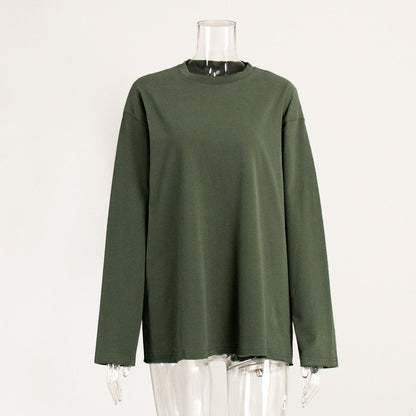 Oversized Solid Color Cotton T-Shirt for Women