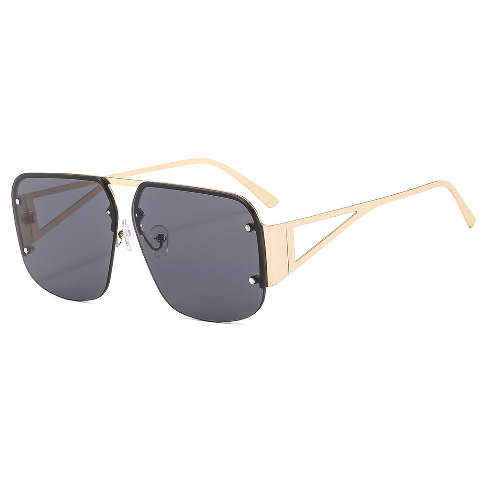 Trendy Metal Half-Frame Sunglasses with UV Protection