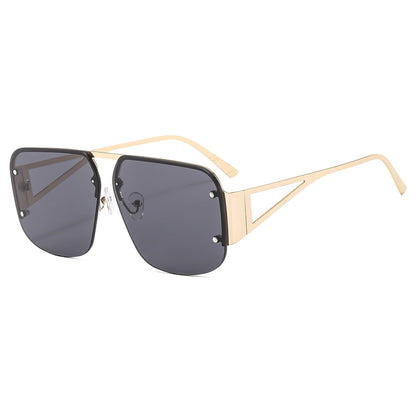 Trendy Metal Half-Frame Sunglasses with UV Protection