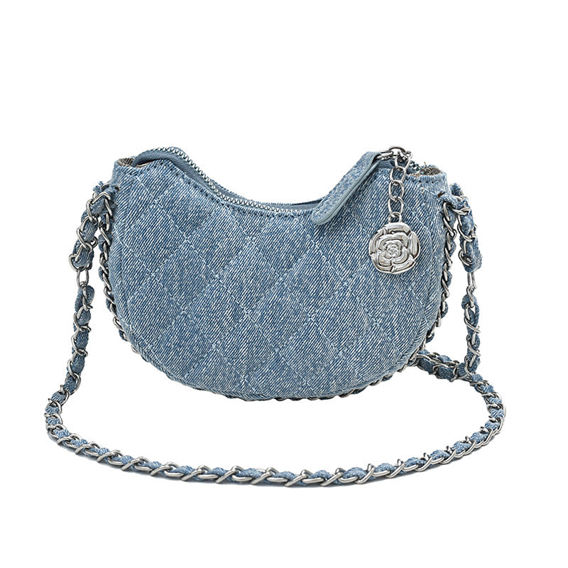 Fashionable Women's Denim Quilted Crossbody Bag