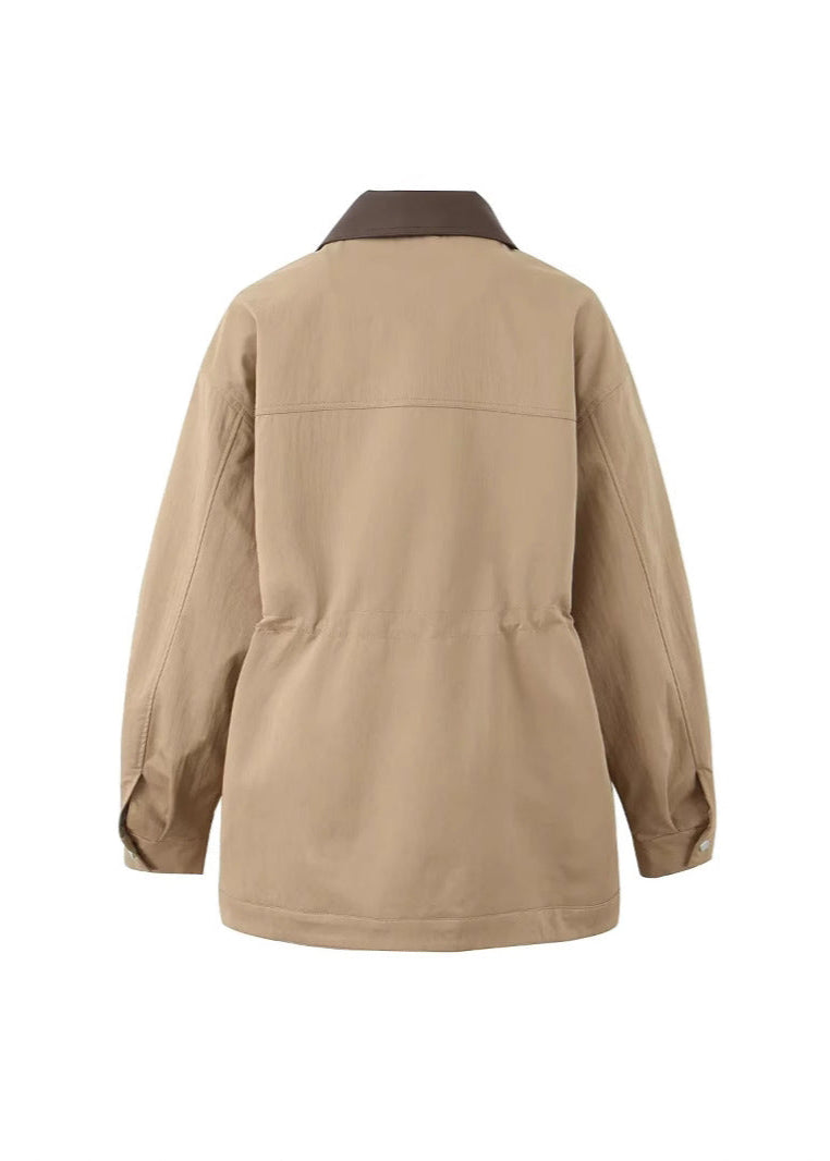 Utility Jacket Cotton Fabric Contrast Collar