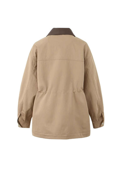 Utility Jacket Cotton Fabric Contrast Collar