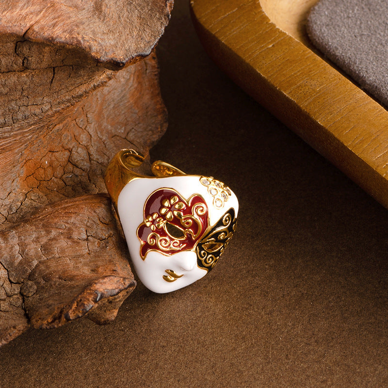 Stylish Creative New Chinese Opera Mask Ring Adjustable Open Band