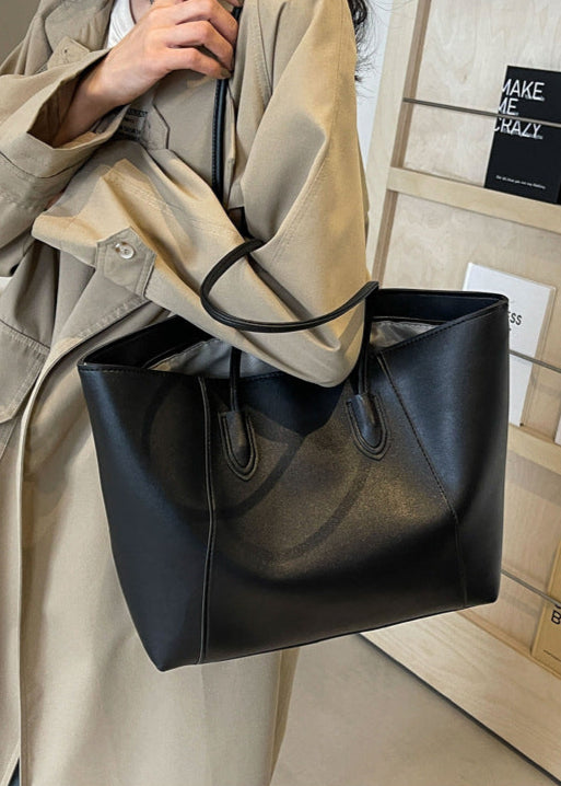 Two Tone PU Leather Tote Bag With Long Straps