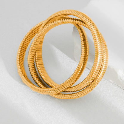 Vintage Metal Twist Line Bracelet Set With Irregular Ruffled Pearl