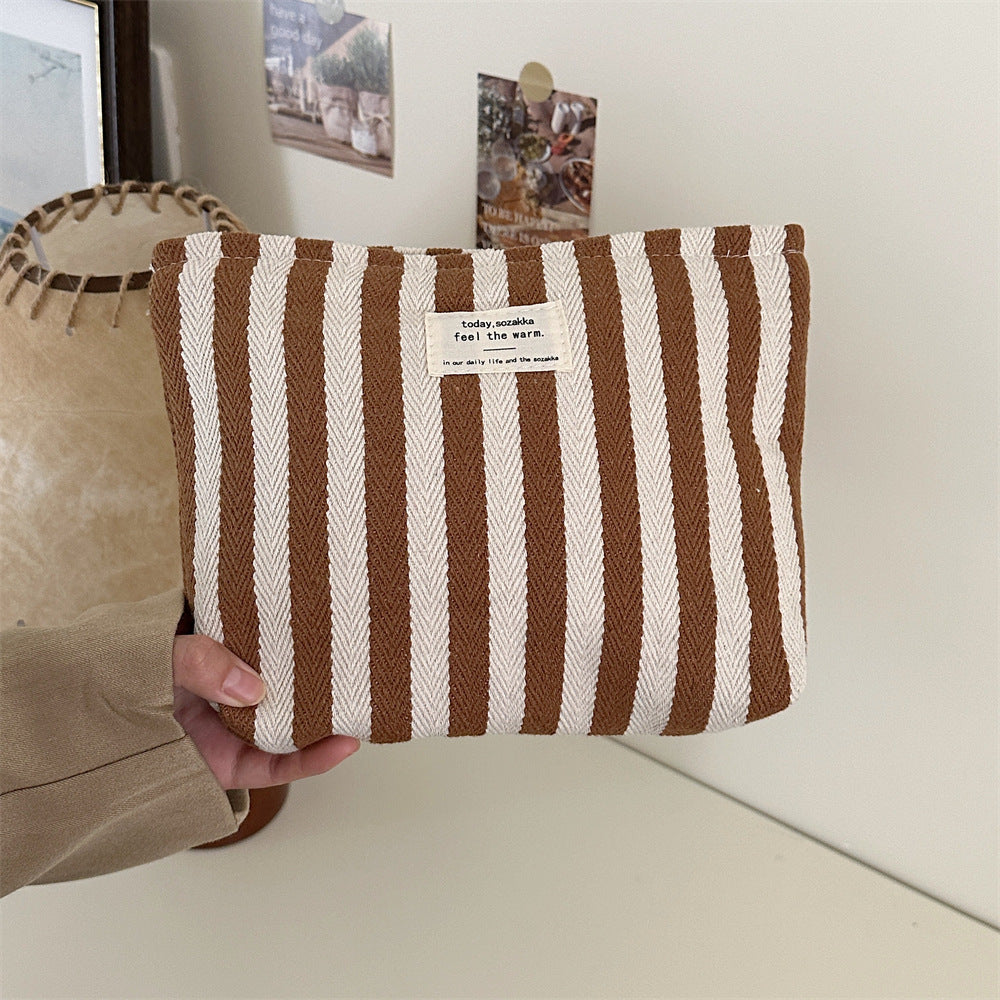 Striped Color Block Simple Make Up Bag