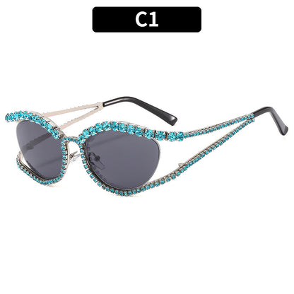 Cat Eye Bling Sunglasses Stylish Metal Frame UV400 Protection