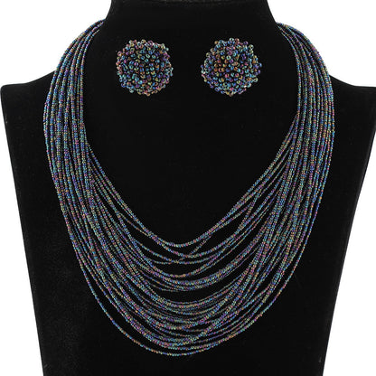 Bohemian Layered Bead Necklace and Earring Set Vintage Style Women's Jewelry