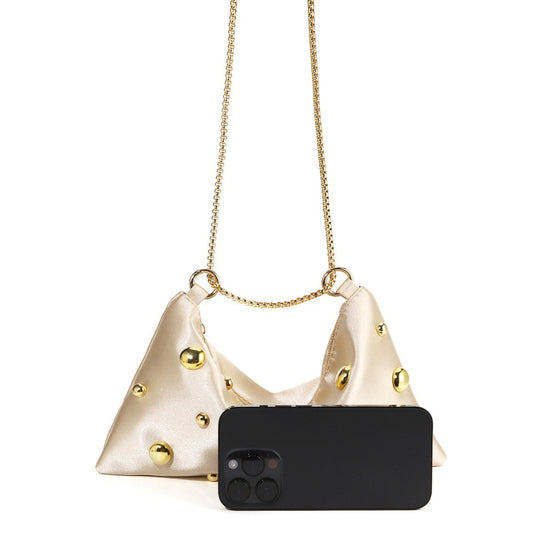Elegant Satin Clutch Studded Evening Shoulder Bag