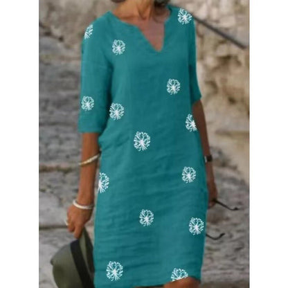 Abstract Print V-Neck A-Line Dress Comfortable Casual Fashion