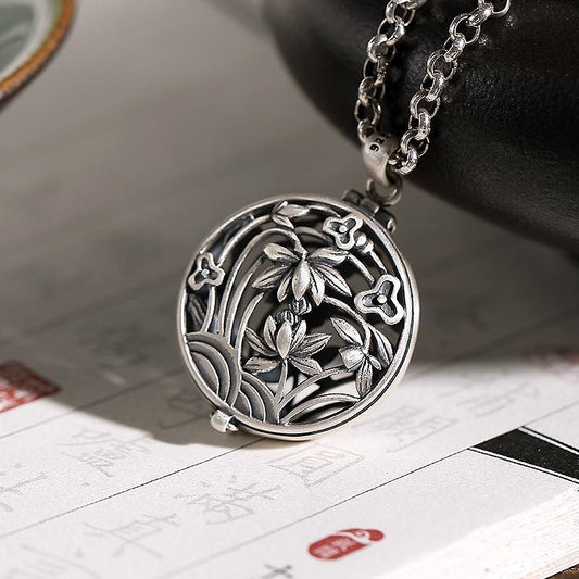 Platinum Plated Pendant Ga Wu Box For Women'S Hollow Lotus Vintage Personalized Fragrant Bag,  Collar Chain, Sweater Chain, Hanging Decoration