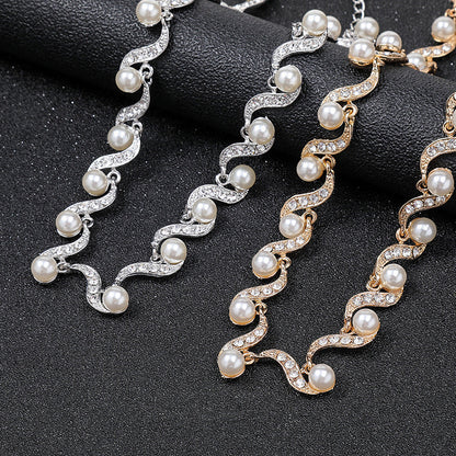 Pearl Necklace and Earring Jewelry Set for Women - Luxurious Alloy Design