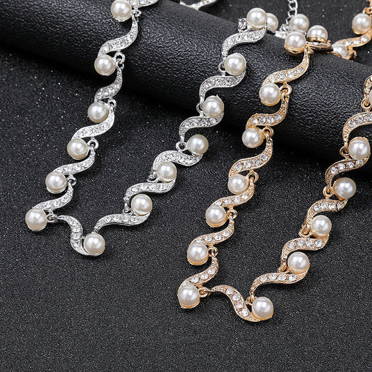 Pearl Necklace and Earring Jewelry Set for Women - Luxurious Alloy Design