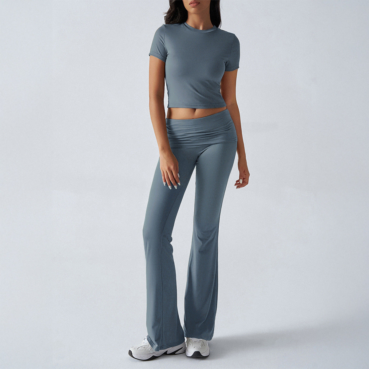 Casual Solid Color Slim Fit T-Shirt and Pants Set
