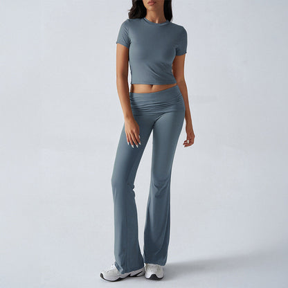 Casual Solid Color Slim Fit T-Shirt and Pants Set
