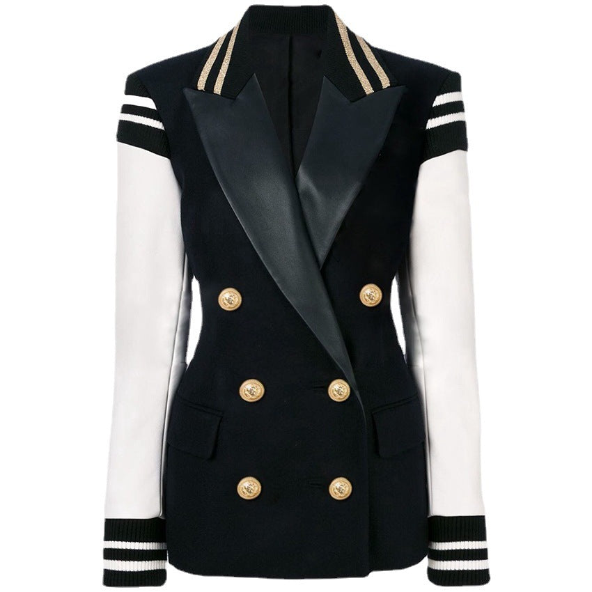Two-Tone Blended Leather Suit Jacket