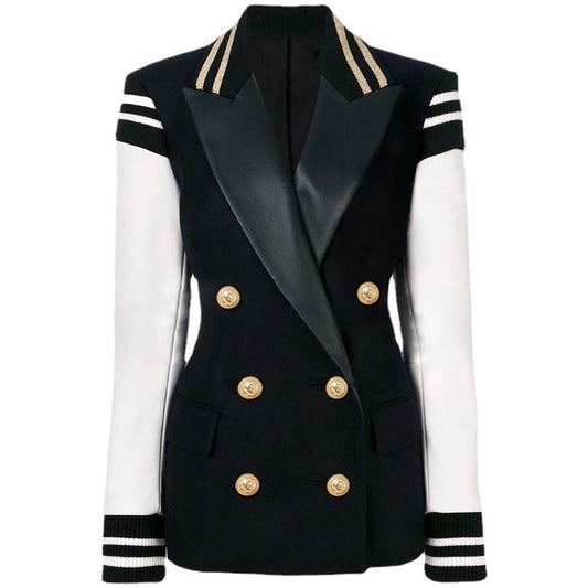 Two-Tone Blended Leather Suit Jacket