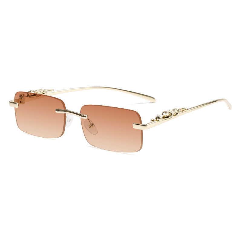 Trendy Square Frameless Sunglasses with Leopard Print Accents