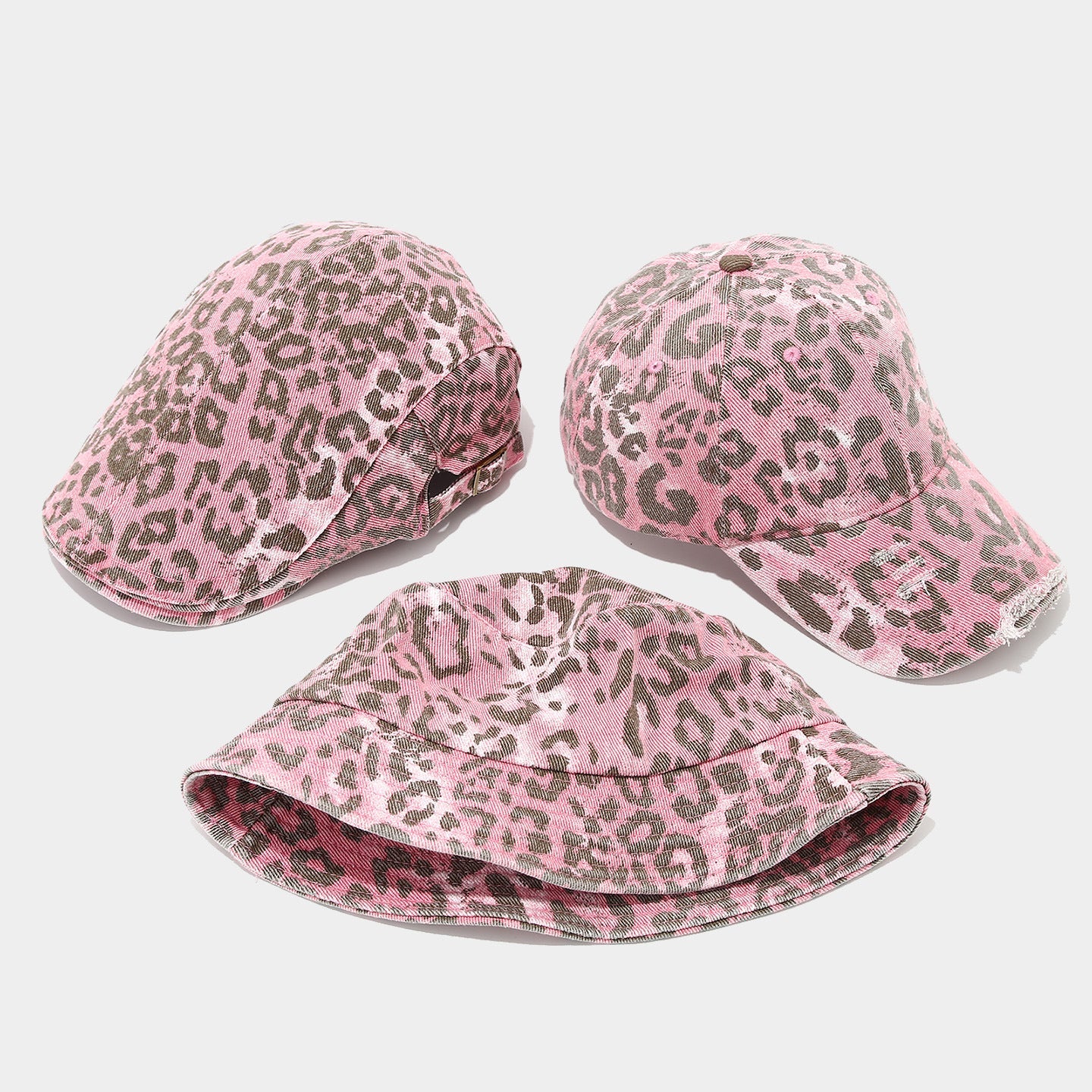 Distressed Retro Leopard Print Bucket Hat