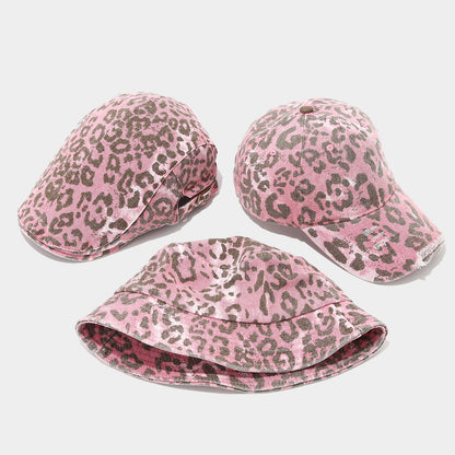 Distressed Retro Leopard Print Bucket Hat