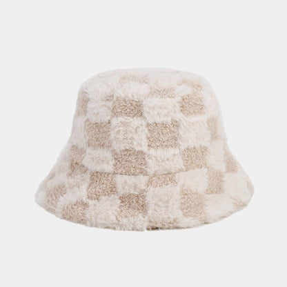 Winter Fuzzy Trendy Plaid Thick Warm Bucket Hat