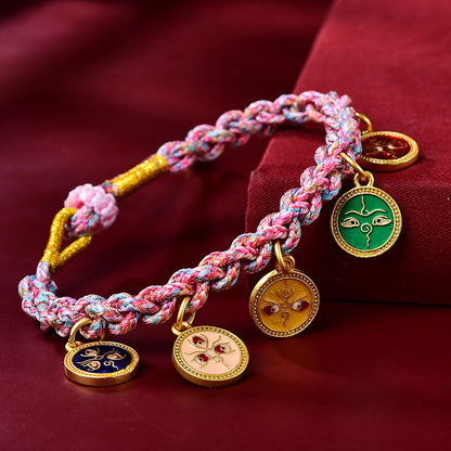 Tibetan Handwoven Colorful Five Way God Of Wealth Bracelet Rope Tangka God Of Wealth Green Tara Zakiram Bracelet