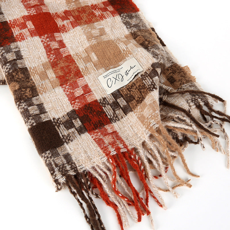 Classic Plaid Thicken Warm Christmas Theme Shawl
