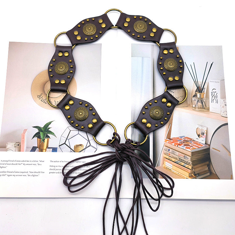 Vintage Studed Metal String Leather Belt