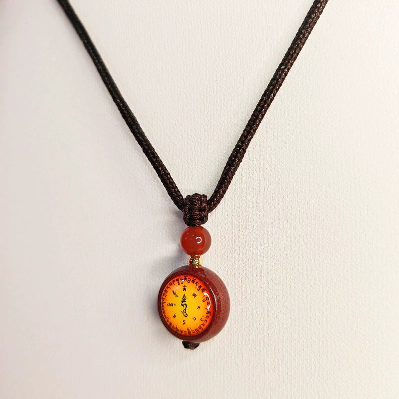 High-Content Purple Gold Sand Cinnabar Manjushri Bodhisattva Double-Sided Thangka Pendant Necklace