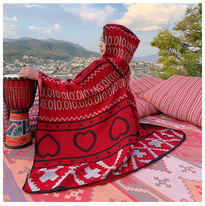Tibetan Ethnic Shawl Women'S Autumn Hooded Cloak Air-Conditioned Room Warm Cloak Scarf