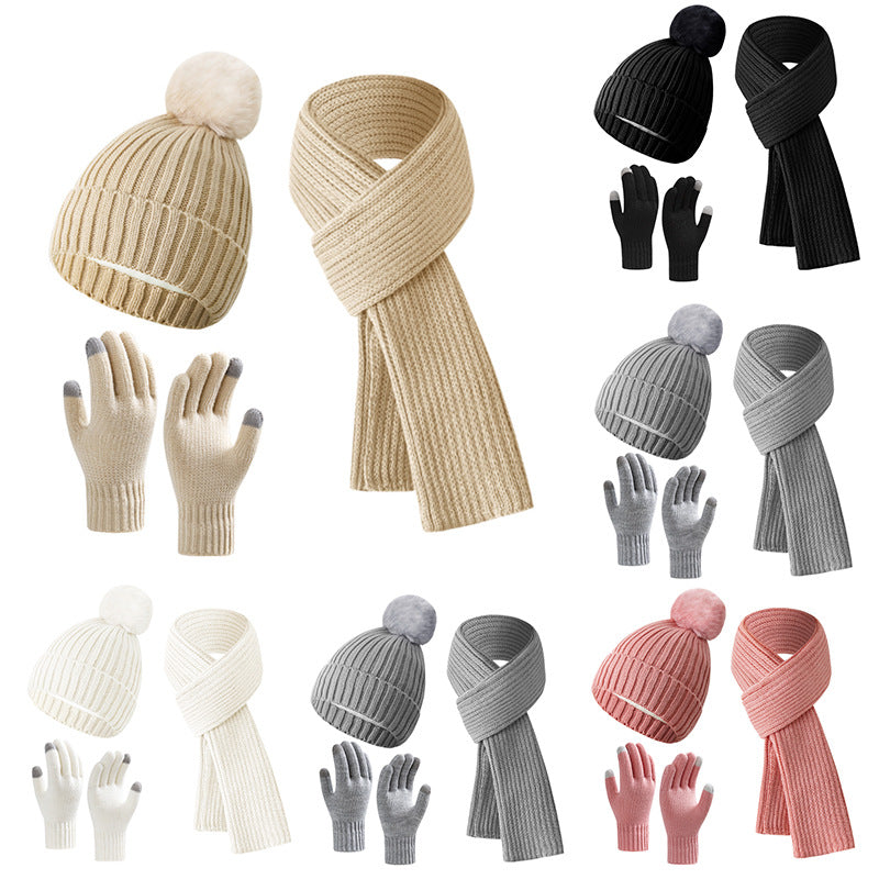 Warm Knitted Winter Hat, Scarf, And Gloves Set