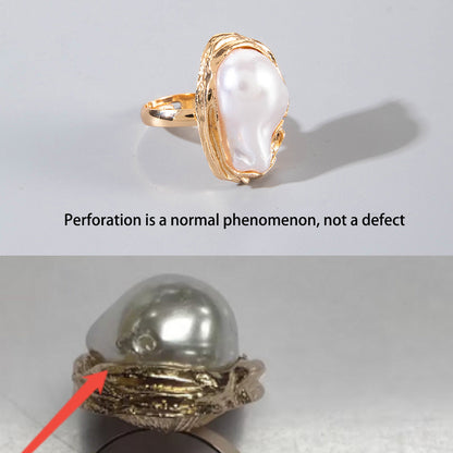 Flower-Decorated Pearl Ring Set Retro Baroque Geometric Rings