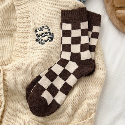 Color Block Plaid Thicken Warm Winter Socks